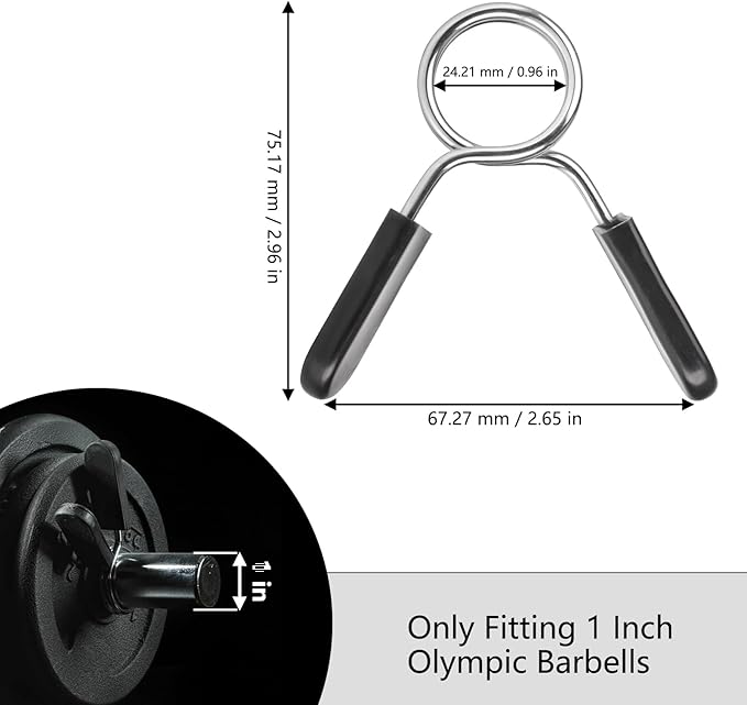 AccEncyc Spring Clip Collars 1 Inch Olympic Barbell Clamps Dumbbell Clips Weight Bar Clips for Weightlifting, Powerlifting, Strength Training