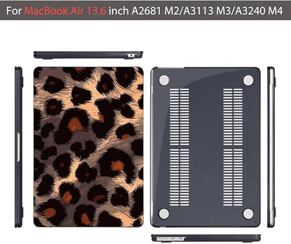Teryeefi Compatible for 2022-2024 MacBook Air 13.6 inch Case M3 A3113/ M2 A2681, Flowers Hard Shell Case&Keyboard Cover&Type C Adapter for MacBook Air M3 M2 with Touch ID, Leopard Skin Pattern