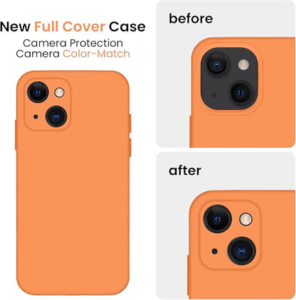 FireNova Designed for iPhone 13 Case, Silicone Upgraded [Camera Protection] Phone Case with [2 Screen Protectors], Soft Anti-Scratch Microfiber Lining Inside, 6.1 inch, Kumquat