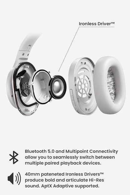 Cleer Audio Enduro ANC Noise Canceling Headphones, Bluetooth Multipoint Connection, Over-The-Ear Design with Mic, Crystal Clear Hands-Free Calling, up to 60 Hours of Battery Life - Light Grey