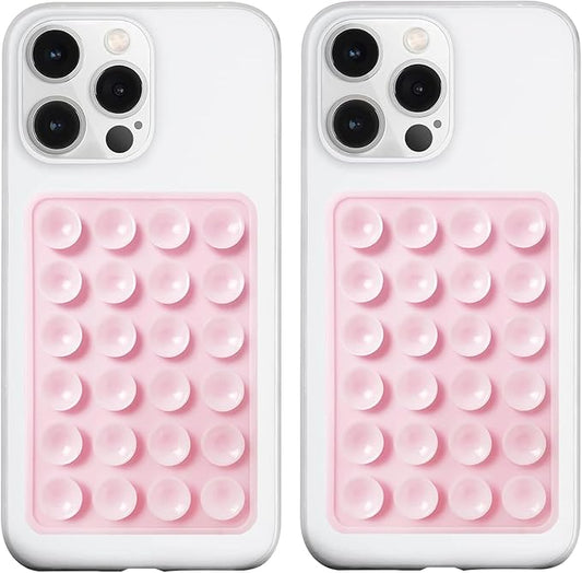 LvShuLiangPin Anteel 2 Pack Silicone Suction Phone Case Mount, Silicon Adhesive Phone Grip for Smartphones, Hands-Free Mirror Shower Phone Holder for Selfies, Tiktok Videos (Light Pink)