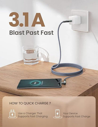 AINOPE Type C Cable [3-Pack, 6.6FT] Right Angle, 3.1A USB Type C Cable Fast Charging, Nylon Braided Type C Charging Cable Fast Charger Compatible with Samsung Galaxy S10 S9 S8 S20 Plus, Note 10 9 8