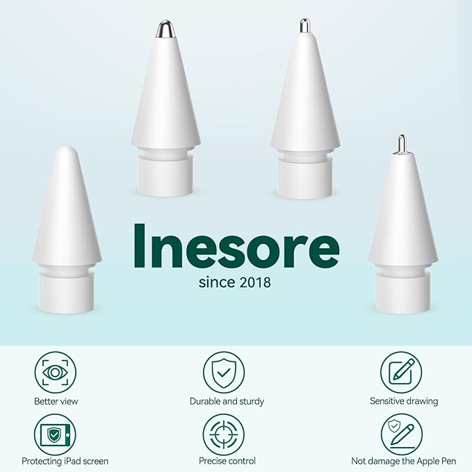 Inesore 4 Styles Replacement Tips for Apple Pencil Pro,Multiple Options Metal Durable Nibs Accessories for Apple Pencil Pro/2nd Generation/1st Gen/USB-C (4 Pack)