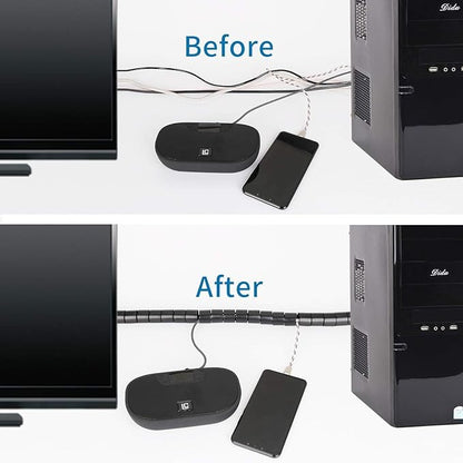 RELIANCER 10FT Cable Management Sleeve Organizer,1/2 inch Coiled Cord Organizer w/4 Cable Clips & Guide Clip,Wire Cover Wire Wrap Cable Protector,Messy Cable Tube Hider Solutions TV PC Home Office