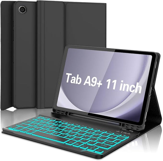 Keyboard Case for Galaxy Tab A9 Plus 5G 11 Inch 2023 (SM-X210/X216/X218), 7 Color Backlit Detachable Tablet Keyboard Cover with S Pen Holder for Samsung Galaxy Tab A9+ 11" (Black)