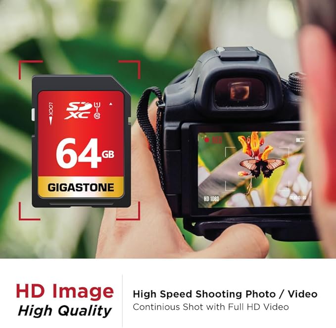 GIGASTONE 64GB SD Card 10-Pack UHS-I U1 Class 10 SDXC Memory Card High Speed Full HD Video Canon Olympus Digital Camera with 10 Mini Cases