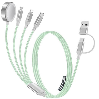 4-in-2 Charging Cable for Apple Watch Charger/Samsung/iPhone Charger,Car/Office/Camping/Travel Essentials,Type C Cable Multi Cord for iWatch Ultra/10-2/iPhone 16-11/Samsung S25-S20,iPad,airPods-Green