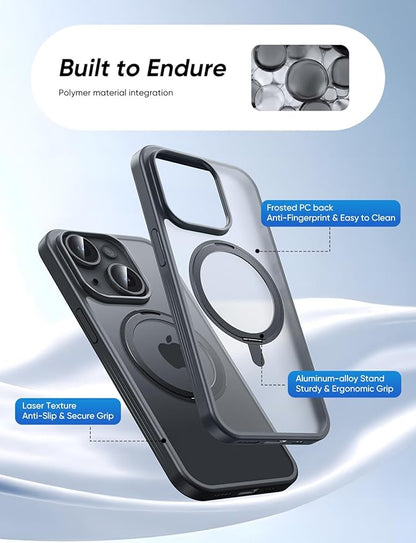 MAGIC JOHN 360° Rotatable Magnetic Invisible Stand for iPhone 14/iPhone 13 Case [Anti-Slip Grip] [Compatible with MagSafe] 16FT Shockof for iPhone 14/13 Case with Kickstand, Black