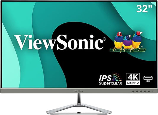 ViewSonic VX3276-4K-MHD 32 Inch 4K Monitor, IPS Display with HDR10 and Eye Care Technology for Ultimate Home and Office Entertainment, Ultra-Thin Bezels, DisplayPort, and HDMI Inputs
