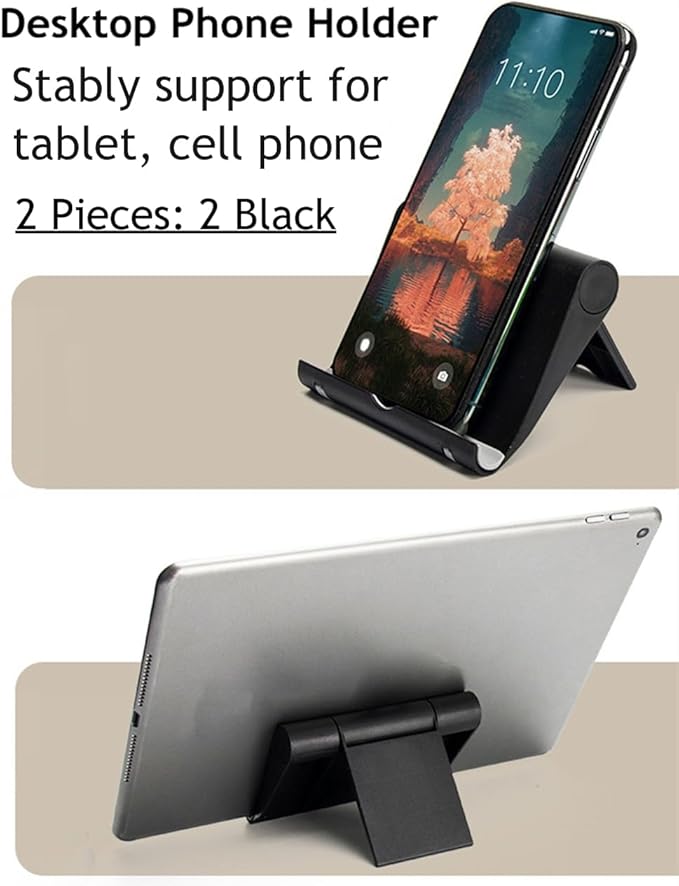 Adjustable Foldable Cell Phone Stand for Desk, Compatible with Most Smartphones and Tablets, Anti-Slip Rubber Base for Stability