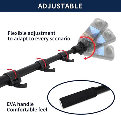 Motorcycle Bike Handlebar Double clamp Mount Invisible Selfie Stick Super Camera Clamp 360°Rotating Extendable Ballhead Magic Arm 60'' for Insta360 ONE X3 X2 X RS R Go 2 3 Action Camera, Black