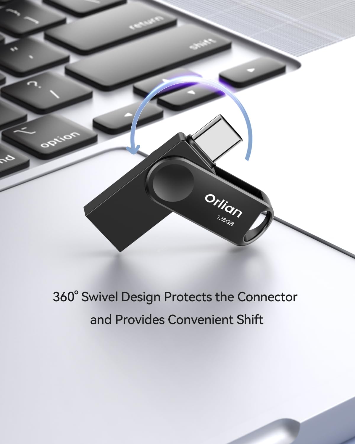 Orlian 2PCS 128GB USB C Flash Drive for Phone, Dual USB 3.0 Phone Thumb Drive Type-C & USB-A, up to 110MB/S Metal Waterproof Swivel Memory Stick for iPhone 15/16/17, Android, Tablet, Computer PC