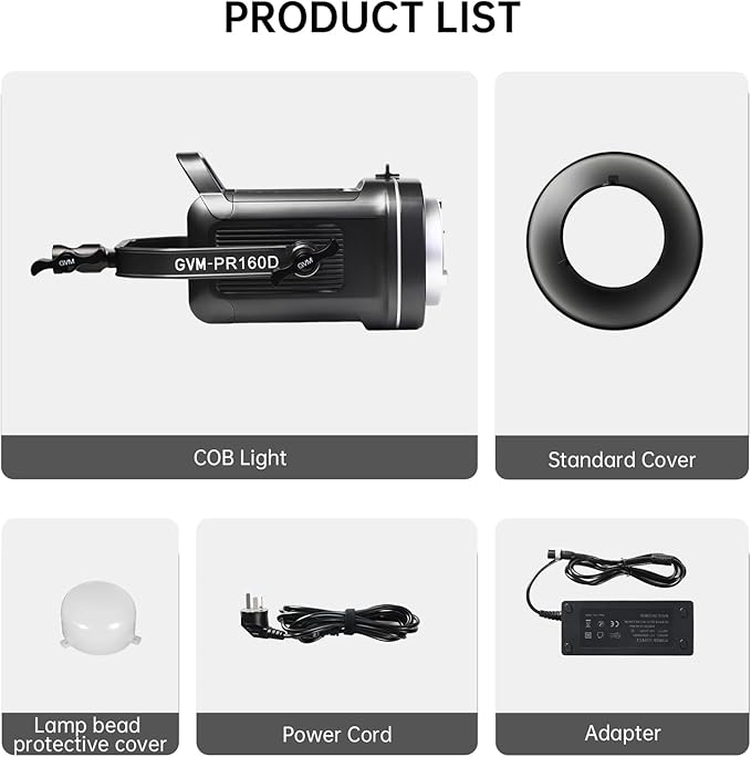 GVM 160W LED Video Light with Bluetooth Control, 5600K Photography Light, Studio Lighting Kit for Photography, Filmmaking, YouTube and Tiktok, 98100 lux/1.64ft, 12 Scene Modes, Lightweight