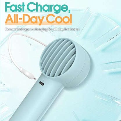 Mini Portable Fan, USB Personal Handheld Fan with 3-Speed Cooling Wind Rechargeable Battery Operated Mini Pocket Design for Desktop/Travel/Outdoor/Vacation/Concerts/Lash Makeup-Blue