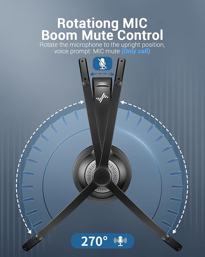 Wireless Headset with AI Noise Cancelling Microphone Bluetooth Headset - Bluetooth V5.2 Headphones with USB Dongle & Mic Mute for Computer/Laptop/PC/iPhone/Android/Cell Phones/Zoom