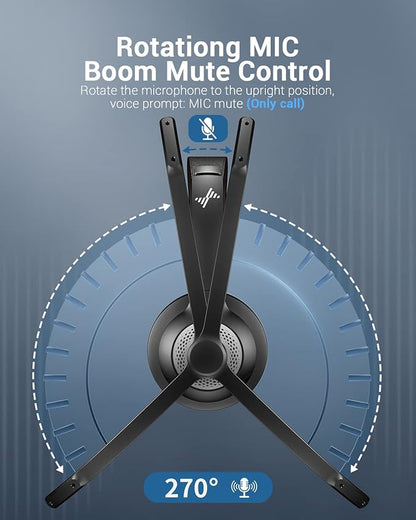 Wireless Headset with AI Noise Cancelling Microphone Bluetooth Headset - Bluetooth V5.2 Headphones with USB Dongle & Mic Mute for Computer/Laptop/PC/iPhone/Android/Cell Phones/Zoom