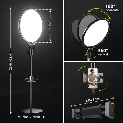 Aureday 10.5” Dimmable Desktop Ring Light with Stand and Phone Holder, 24W Full-Screen LED Ring Light for Desk, Video Conference Lighting for Laptop, Zoom Lighting for Computer, Live Stream, TikTok