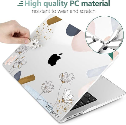 MEEgoodo Case for MacBook Air M4/M3/M2 13.6 inch 2025 2024 2022, Fit Model A3240 A3113 A2681, Compatible with MacBook Air 13 inch, Laptop Hard Shell Case with Keyboard Cover, Golden Watercolor Floral