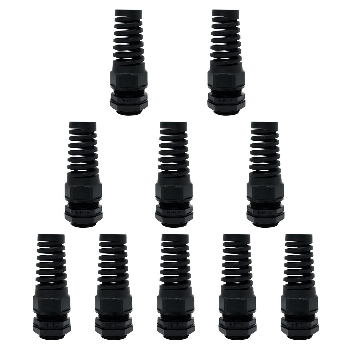 LeMotech 5Pcs NPT 1/2" IP68 Waterproof Cable Gland Flex Spiral Strain Relief Black Nylon Joint with Gaskets for 6-12mm Wire Thread