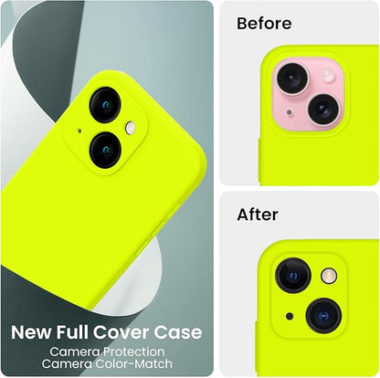 FireNova Designed for iPhone 15 Plus Case, Silicone [Camera Protection] Case with [2 Screen Protectors], Soft Anti-Scratch Microfiber Lining Inside, 6.7 inch, Fluorescent Green