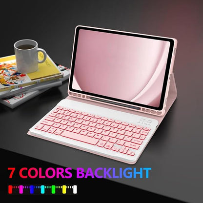 Galaxy Tab A9 Plus Case with Keyboard 5G 11 Inch 2023 (SM-X210/X216/X218), 7 Color Backlit Detachable Tablet Keyboard Cover with S Pen Holder for Samsung Galaxy Tab A9+ 11" (Pink)