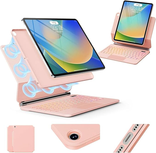 for iPad 9th Generation Case with Keyboard,Keyboard Case for iPad 9th/8th/7th Gen， Magic-Style Magnetic Keyboard Case with 7-Color Backlight - Multi-Touch Trackpad for iPad 10.2 inch (Rose Gold)