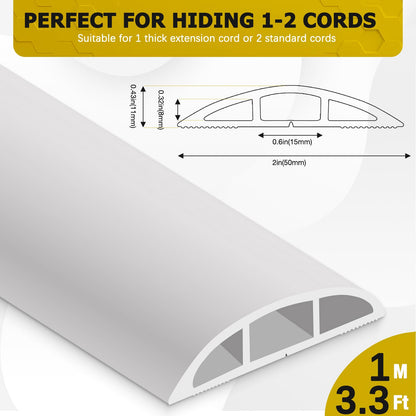 JAHOMFAI Floor Cord Cover 3.3FT Cord Covers for Wires on Floor Protect Wires & Prevent Trip Hazards, Easy to Cut for Home, Office, School, Concerts, Cavity W0.6in x H0.32in