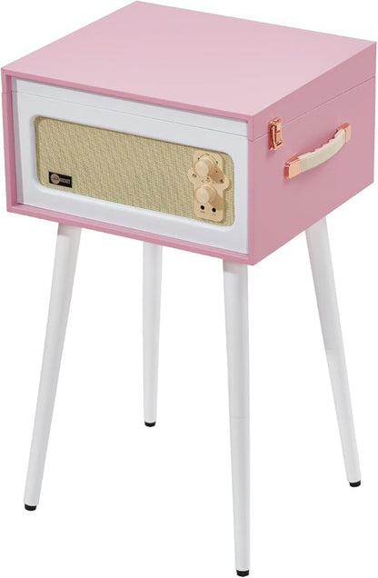 Arkrocket Discovery II 3-Speed Bluetooth Record Player Retro Console Turntable with Built-in Speakers and Removable Legs (Pink/White)