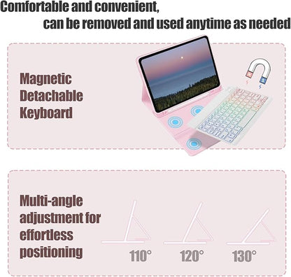 Keyboard Case for Samsung Galaxy Tab S10 FE / S9 FE 10.9 inch/Tab S9 / S8 / S7 11 inch - with 3 Color Backlit Mouse Detachable Keyboard Case
