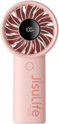JISULIFE Handheld Portable Fan with Powerful Motor,LED Display,3600mAh Battery,5 Wind Speeds,Lanyard; Summer Essentials USB Rechargeable Hand held Fan for Travel,Beach,Makeup,Concerts-Pink