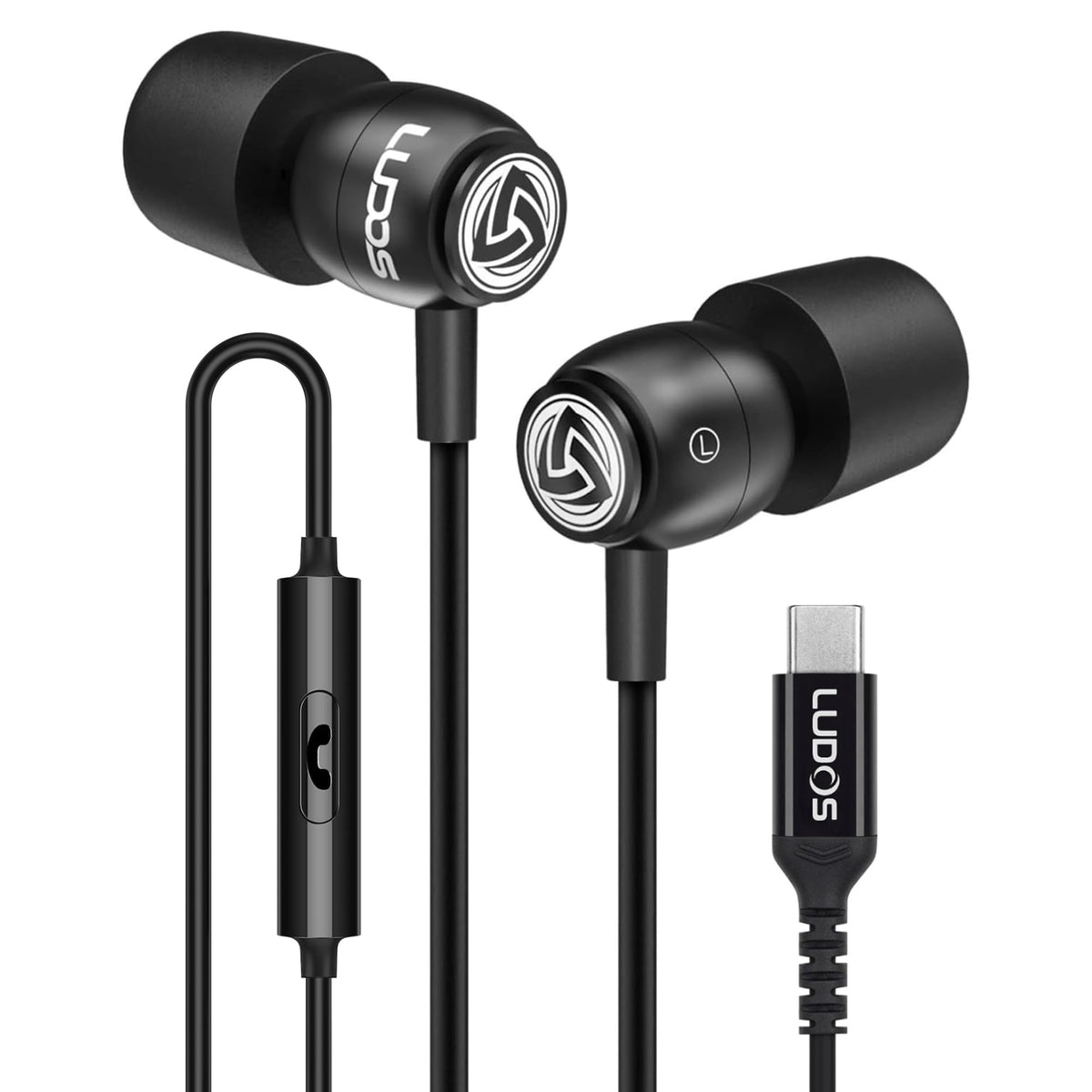 LUDOS Clamor Wired Earbuds in-Ear Headphones, 5 Years Warranty, Earphones with Microphone, Noise Isolating Ear Buds, Memory Foam for iPhone, Samsung, School Students, Kids, Women, Small Ears - Purple