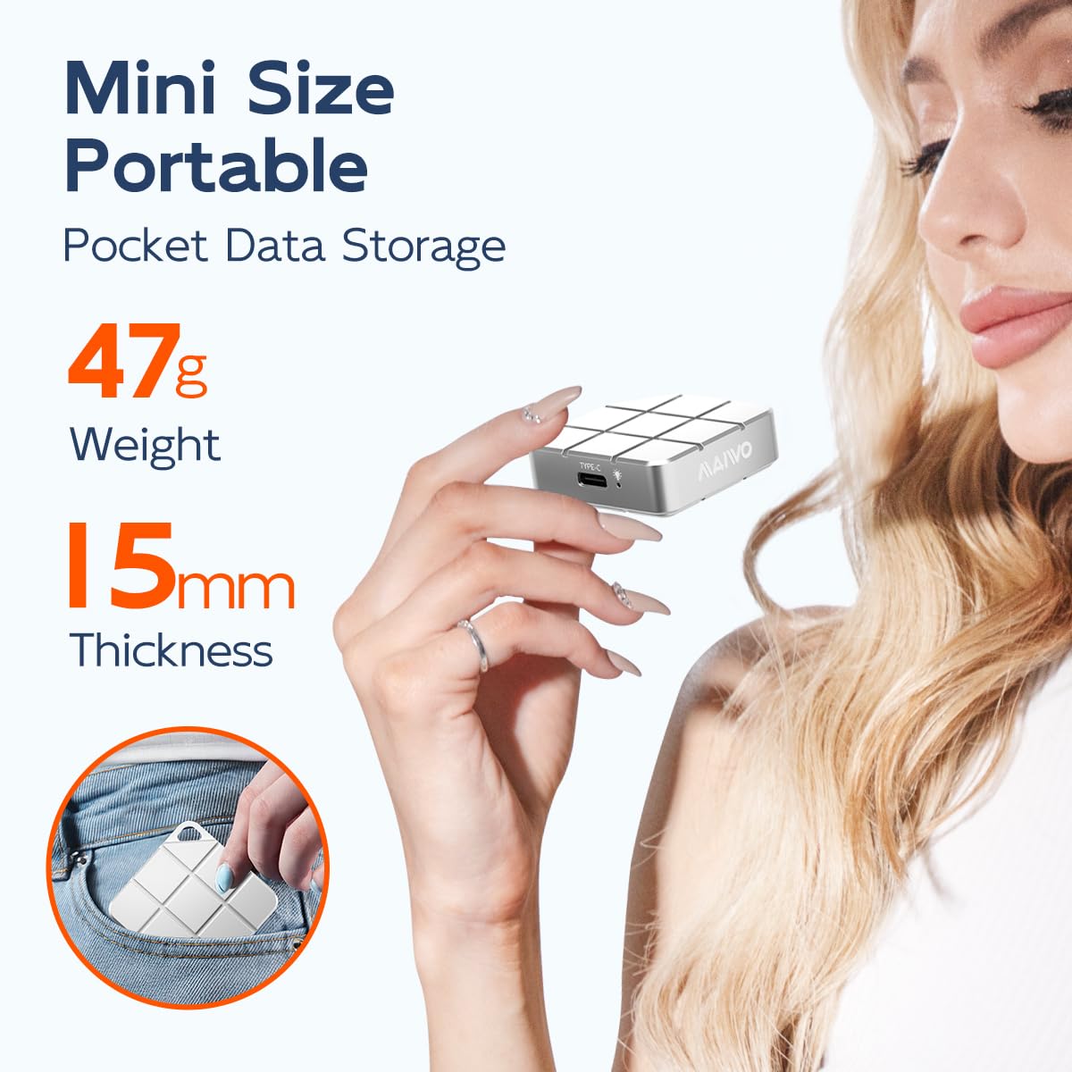 MAIWO 256GB Portable External Solid State Drive Build-in M.2 2230 PCIe NVMe SSD, USB C 3.2 Up to 1050MB/s, Mini Cute PSSD for iPhone 15 16 17 Pro Max MacBook Pro Air, Aluminum (Silver)