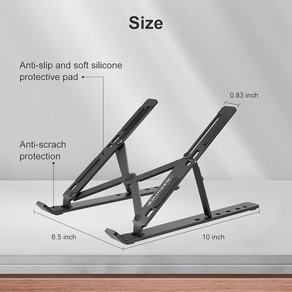 Ergonomic and Foldable Laptop Stand for Desk, Adjustable Riser, Fits All Laptops and Notebooks up to 17,Ultra-Thin,Ventilated Cooling,ABS+Silicone,Black.