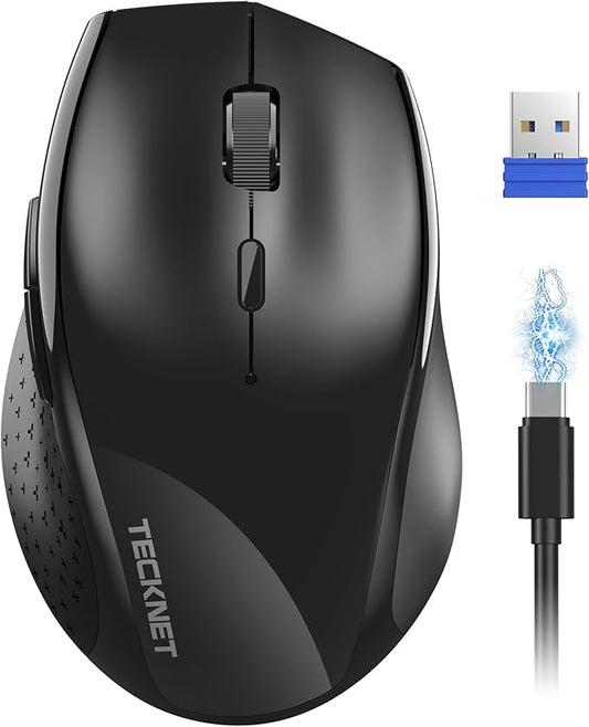 TECKNET Rechargeable Mouse,2.4 GHz Ergonomic Silent Mice with 6 Buttons