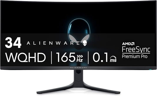 Alienware AW3423DWF Curved QD-OLED Gaming Monitor - 34-inch Quantum Dot, 0.1Ms 165Hz 21:9, 99.3% DCI-P3 Color Gamut, VESA DisplayHDR, 400, AMD FreeSync Premium Pro - Black