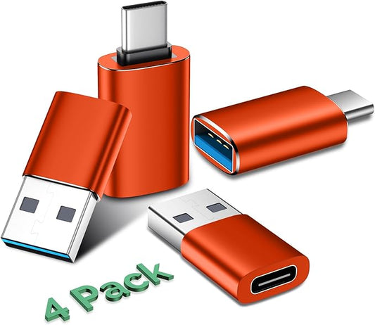 𝟒𝐏𝐚𝐜𝐤 𝐔𝐩𝐠𝐫𝐚𝐝𝐞𝐝 USB to USB C Adapter,USB C Male to USB 3.0 Female OTG Converter for iPhone 16 15 14 13 Plus Pro Max,Apple Watch,Airpods,S24 Ultra, Gender Changers OTG Adapters - Orange