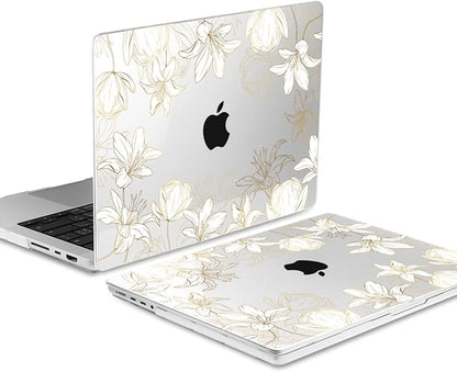 DONGKE for M4 MacBook Pro 16 Inch Case 2024 2023 2021 A3403 A3186 M3 A2991 M2 A2780 M1 A2485 Pro/Max Chip, Plastic Hard Shell Case & Keyboard Cover for Mac Pro 16 with Touch ID, Gold Floral
