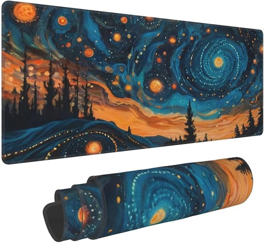 Gaming Mouse Pad, Large Non-Slip Rubber Base Mousepad, Keyboard Mouse Mat, Desk Pad with Stitched Edges, 31.5x11.8inch, Abstact Sky