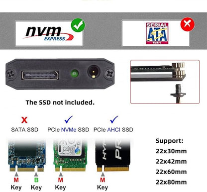 CY External Oculink SFF-8612 SFF-8611 to M.2 NGFF M-Key to NVME PCIe SSD 2280 SSD Enclosure Adapter for Mainboard