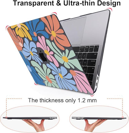Compatible with 2021 2020 2019 2018 MacBook Air 13 inch Case M1 A2337 A2179 A1932 Touch ID, Crystal Printed Pattern Plastic Hard Shell Case for Mac Air 13 M1 2021, Colorful Flowers Black