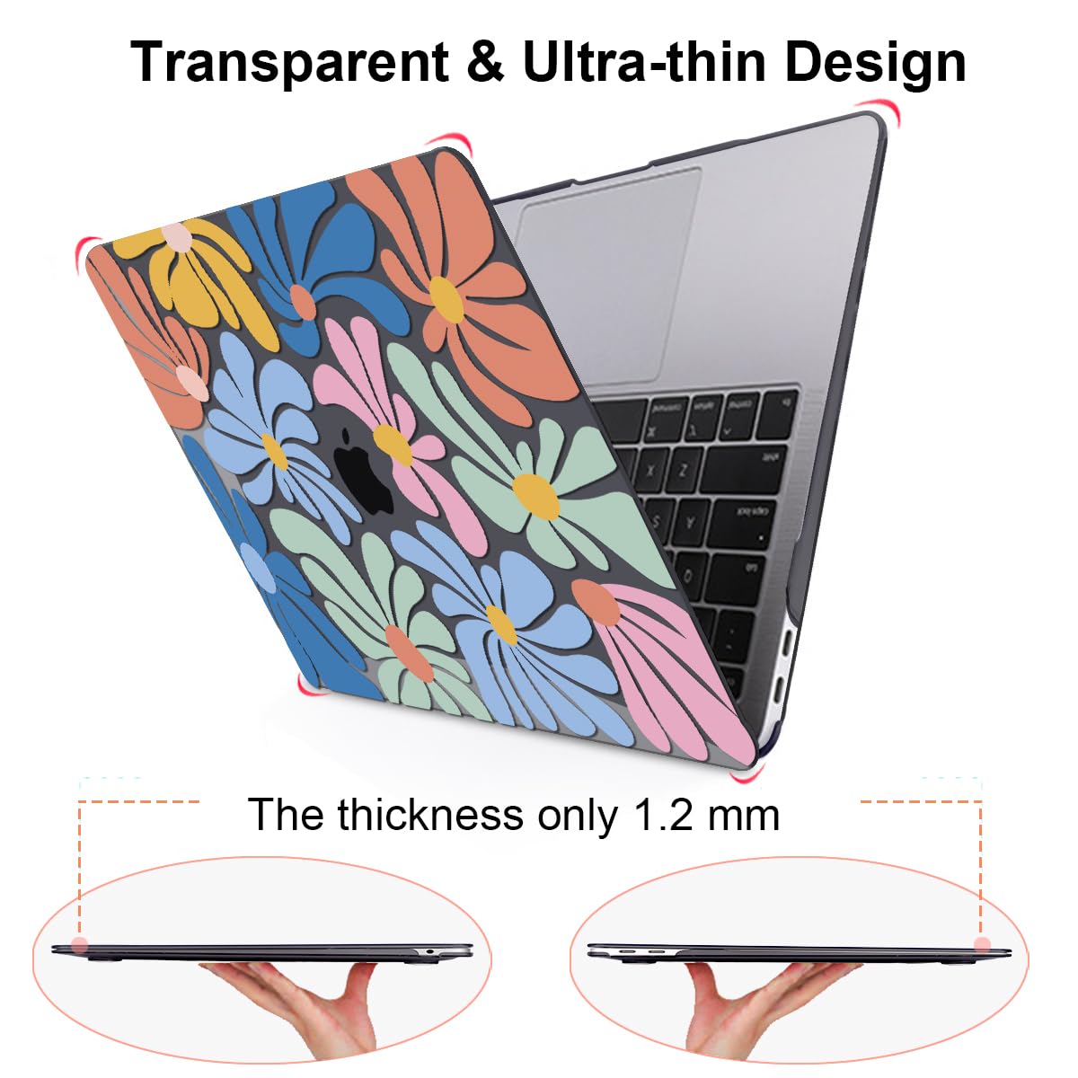 LCMOCICO Compatible with 2021 2020 2019 2018 MacBook Air 13 inch Case M1 A2337 A2179 A1932 Touch ID, Crystal Printed Pattern Plastic Hard Shell Case for Mac Air 13 M1 2021, Colorful Flowers Black