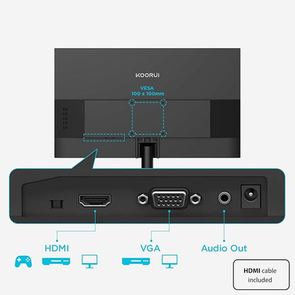 KOORUI 24-inch Computer Monitor Full HD 1920 x 1080p 100Hz VA Display 3000:1 Contrast Ratio with HDMI VGA, Three-Sided Slim Bezels, Freesync, 100 x 100 mm VESA Mountable, Ergonomic Tilt, Black