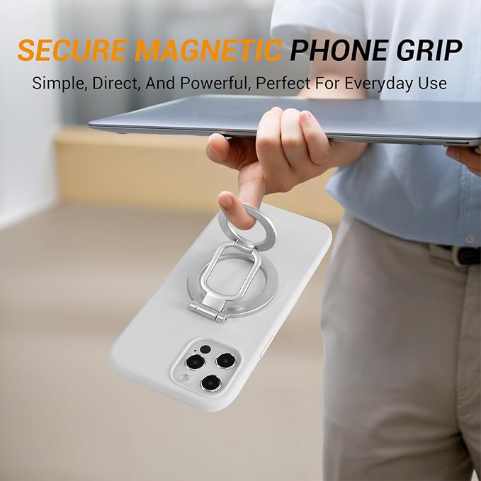 Magnetic Ring Holder Grip, Adjustable Magnet Phone Ring Stand, Multi-Angle Stability Kickstand, Strong Double Sided Magnetic Phone Grip, with Magnet Ring for Phone Case, Silver