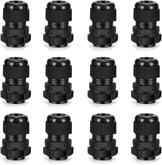 Cable Gland 12 Pack 1/2" NPT Waterproof Adjustable Connector Strain Relief Cord Connectors Joints Nylon with Gaskets…