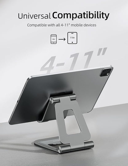 Nulaxy Aluminum Dual Foldable iPad Stand, Fully Adjustable Desktop Tablet Holder, Tablet Accessories for Office Kindle Compatible with Mobile Devices iPad Pro/Air/Mini, iPhone Pro/Max/Plus, Gray
