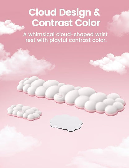 Vaydeer Cloud Keyboard Wrist Rest Set – Ergonomic Memory Foam Wrist Pad for Computer, Laptop & Gaming, Non-Slip Cute Desk Accessories for Office(Keyboard Rest + Mouse Rest + Coaster)
