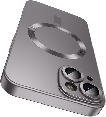 Magnetic for iPhone 14 Plus Case [Compatible with MagSafe][Built-in Camera Lens Protector] Slim Soft Silicone Bumper Shockproof Metallic Luster Phone Case (Gray)