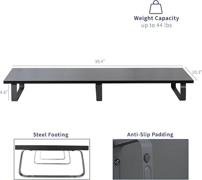 VIVO 39 inch Extra Long Monitor Stand, Wood & Steel Desktop Riser, Dual Screen, TV, Keyboard, Laptop, Ergonomic Desk and Tabletop Organizer, Black, STAND-V000DL