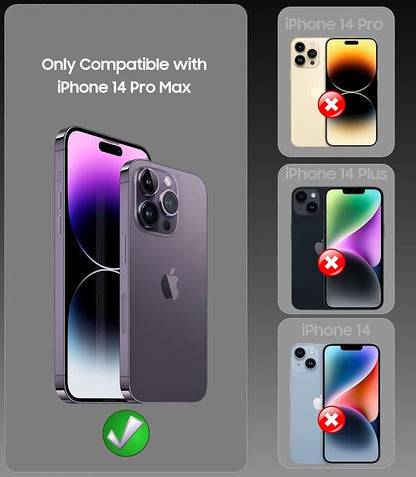 Magnetic for iPhone 14 Pro Max Case, Compatible with MagSafe, Built-in Camera Lens Protector, Logo View, Military Grade Drop Proof Phone Case Cover, Titanium Gray