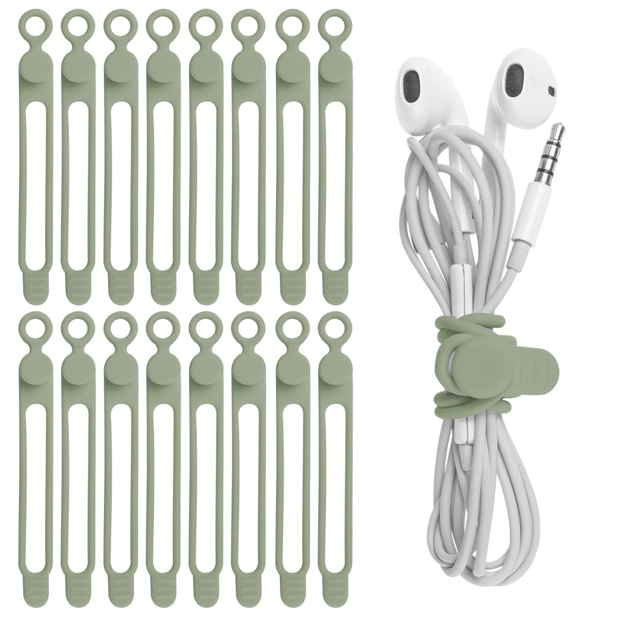 Nearockle Silicone Cable Ties, Cord Organizer Cable Management,2Sizes-Green